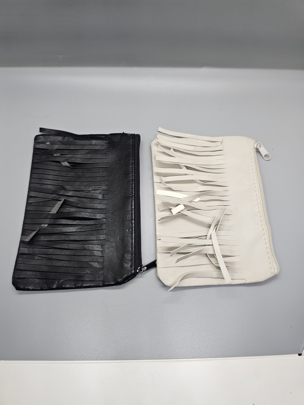 Fringed Leather Clutch Wallet - Black
